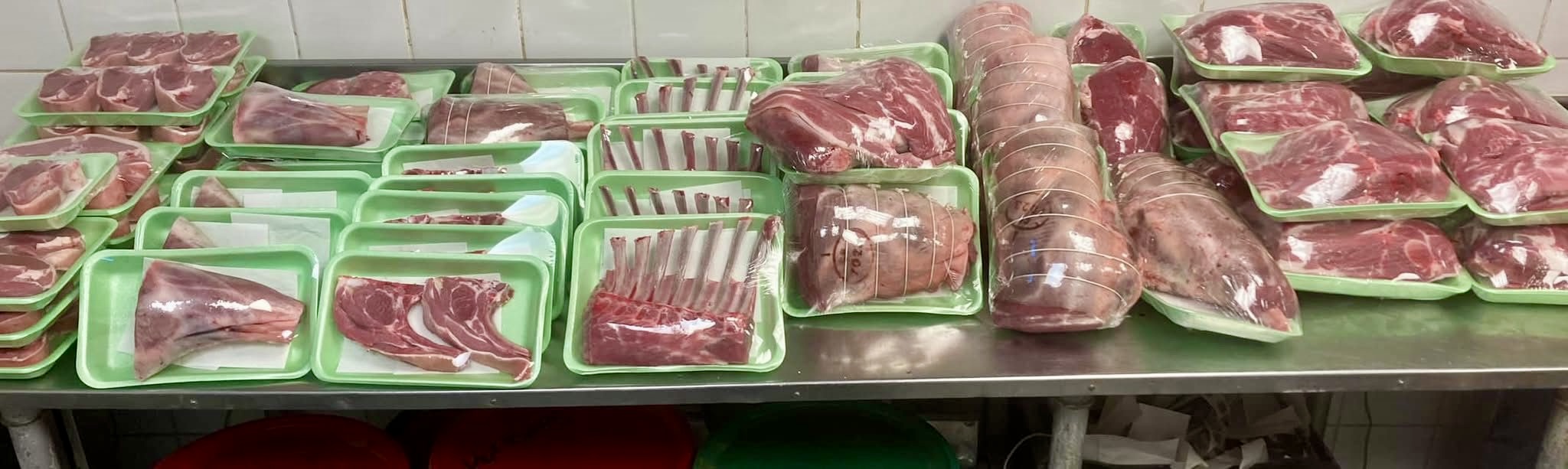 Fresh meat display at Pantri Dysynni butchers in Tywyn